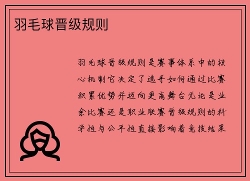 羽毛球晋级规则